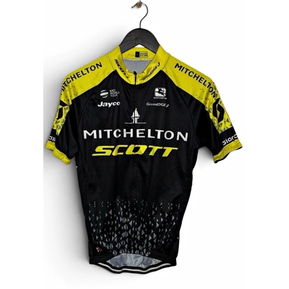 Giordana Mitchelton Scott Cycling Jersey L Black/Yellow Full Zip Short Sleeve